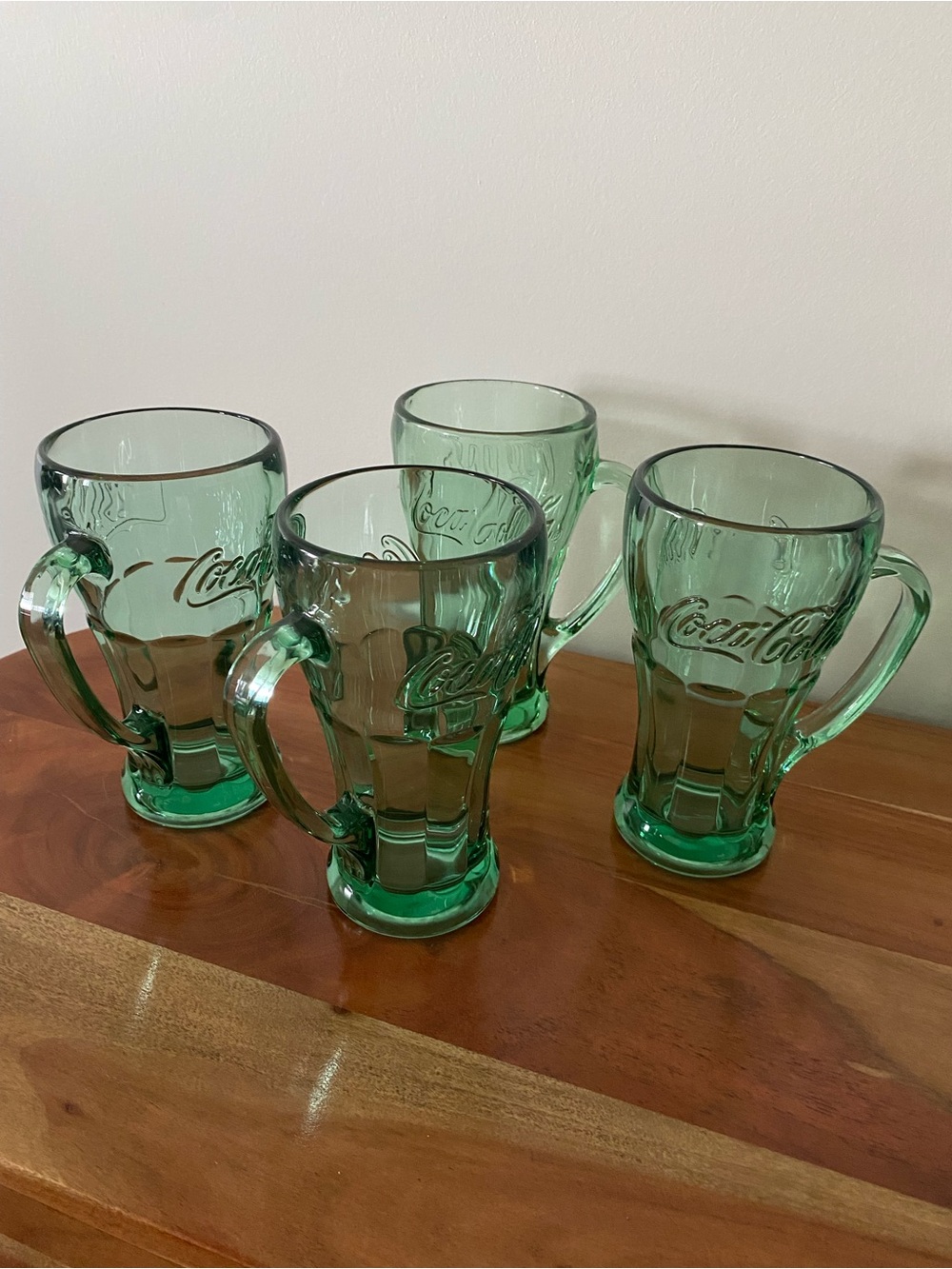 Coca Cola Light Green Embossed Glass Mugs - Set of 4